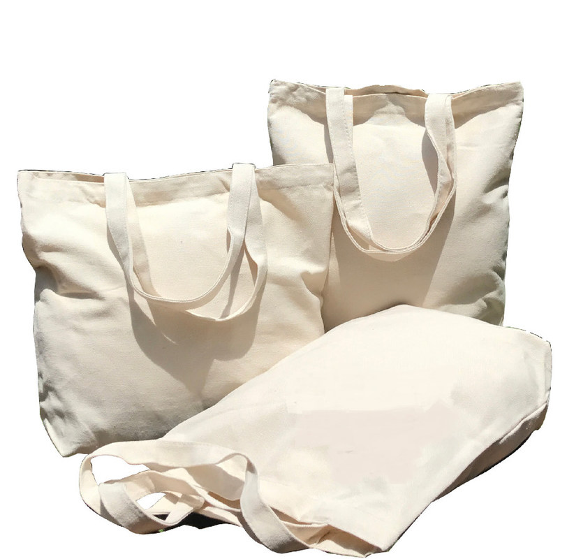 Tas belanja kanvas katun Reusable, dilipat tas kanvas kosong Tote