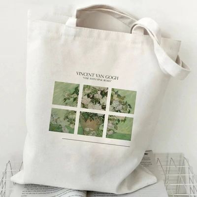 Grocery Shopping Tote Custom Printing Eco Canvas Handbag Dengan Lukisan VAN GAGH
