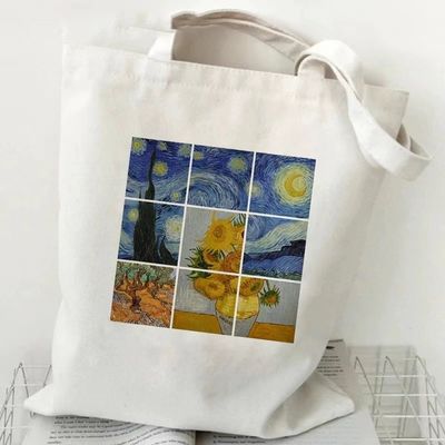 Grocery Shopping Tote Custom Printing Eco Canvas Handbag Dengan Lukisan VAN GAGH