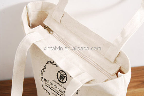 Eco Friendly Reusable Canvas Shopper Bag Women Tote Untuk Cotton Grocery Zipper Hand