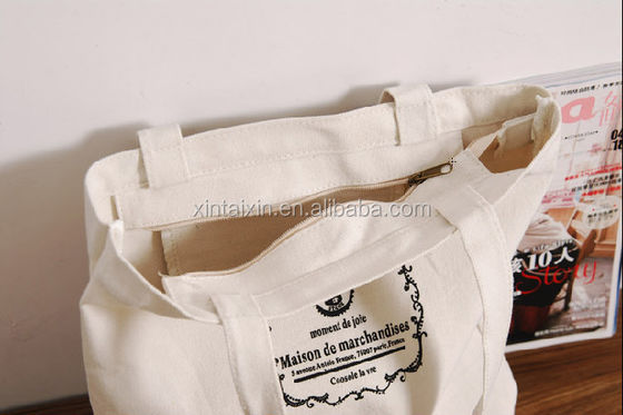 Eco Friendly Reusable Canvas Shopper Bag Women Tote Untuk Cotton Grocery Zipper Hand