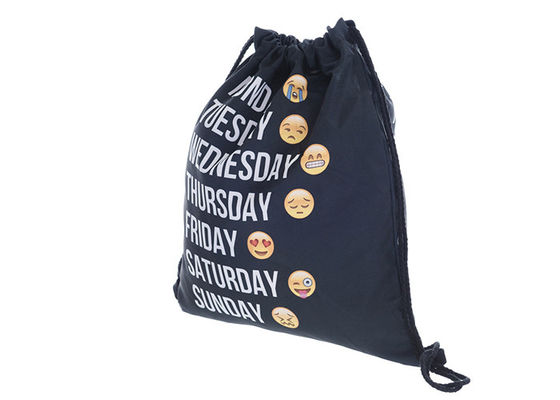 Emoji Printed Black String Backpack, Tas Serut Tersambar Dengan Desain Anda