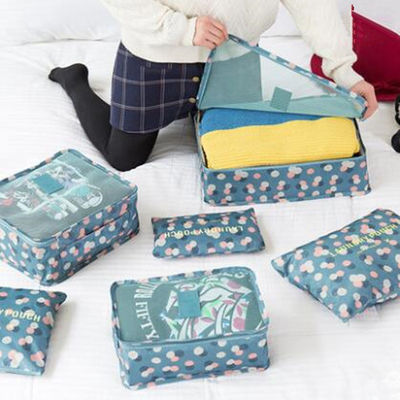 Kualitas  6 Pieces Polyester Travel Bag Set Clothing Shoes Cosmetic Luggage Organizer Set pabrik