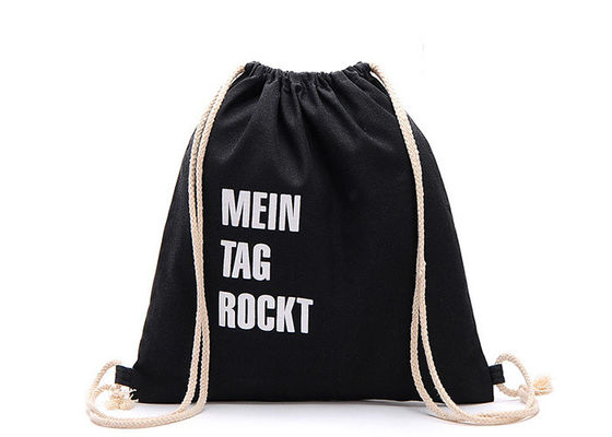 Kualitas  Custom Logo Canvas Drawstring Bags Black Canvas Cinch Backpack For Men pabrik