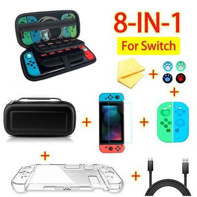 Aksesori game 8 in 1 Set Untuk Nintendo Switch Tas Bawaan Perjalanan Kit Aksesori Pelindung Layar Kabel Pengisi Daya