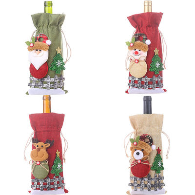 Pabrik OEM Botol Anggur Natal Meliputi Tas untuk Rumah Santa Claus Penutup Botol Anggur Snowman Stocking Gift Holders