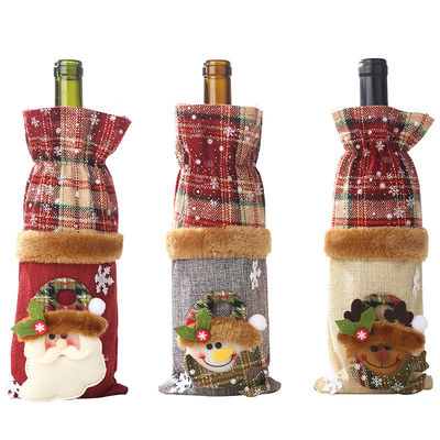 Pabrik OEM Botol Anggur Natal Meliputi Tas untuk Rumah Santa Claus Penutup Botol Anggur Snowman Stocking Gift Holders