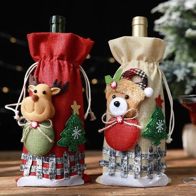 Pabrik OEM Botol Anggur Natal Meliputi Tas untuk Rumah Santa Claus Penutup Botol Anggur Snowman Stocking Gift Holders