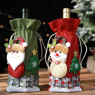 Pabrik OEM Botol Anggur Natal Meliputi Tas untuk Rumah Santa Claus Penutup Botol Anggur Snowman Stocking Gift Holders