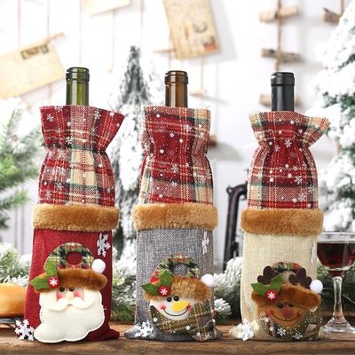 Pabrik OEM Botol Anggur Natal Meliputi Tas untuk Rumah Santa Claus Penutup Botol Anggur Snowman Stocking Gift Holders