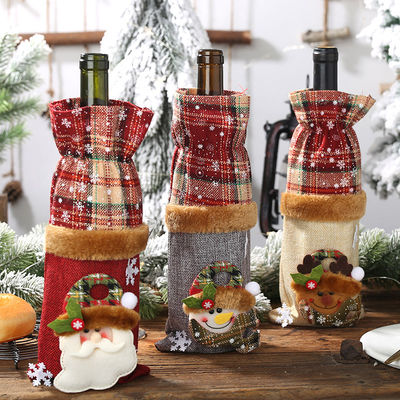 Pabrik OEM Botol Anggur Natal Meliputi Tas untuk Rumah Santa Claus Penutup Botol Anggur Snowman Stocking Gift Holders