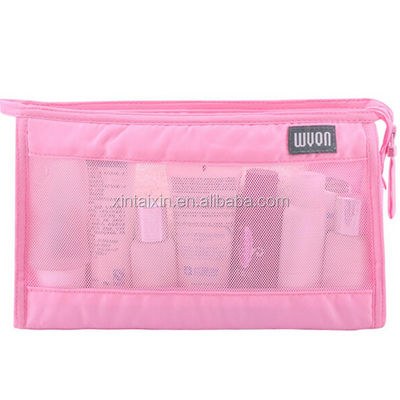 Penjualan panas pabrik langsung tas perlengkapan mandi bening poliester dan tas rias jala tas kosmetik kecantikan ramah lingkungan