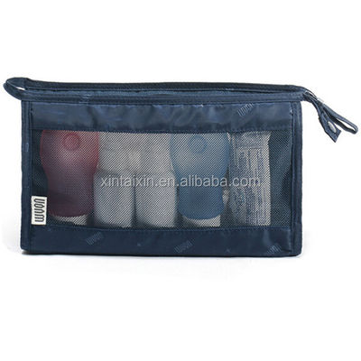 Penjualan panas pabrik langsung tas perlengkapan mandi bening poliester dan tas rias jala tas kosmetik kecantikan ramah lingkungan