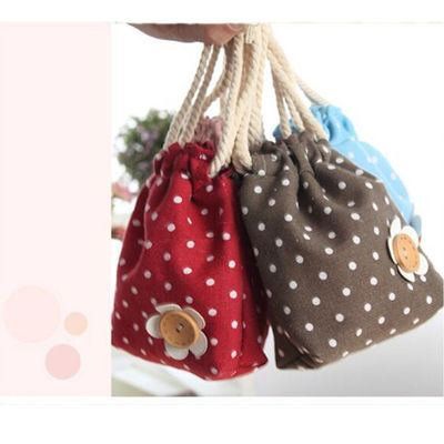 Serat promosi Polka Dot Mini Handbag Drawstring Bag lipat kantong saku custom ukuran dan warna untuk Shopping Gift