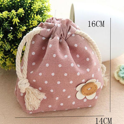 Serat promosi Polka Dot Mini Handbag Drawstring Bag lipat kantong saku custom ukuran dan warna untuk Shopping Gift