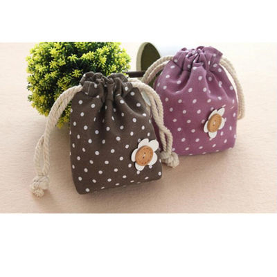 Serat promosi Polka Dot Mini Handbag Drawstring Bag lipat kantong saku custom ukuran dan warna untuk Shopping Gift