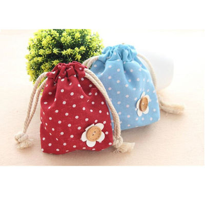 Serat promosi Polka Dot Mini Handbag Drawstring Bag lipat kantong saku custom ukuran dan warna untuk Shopping Gift