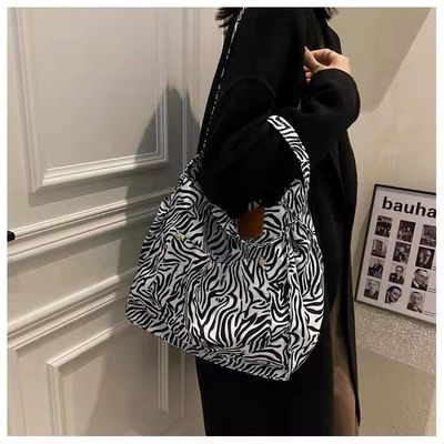 Wanita Macan Tutul Mencetak Tas Kanvas Ramah Lingkungan Hewan Pola Zebra Wanita Tote Tas