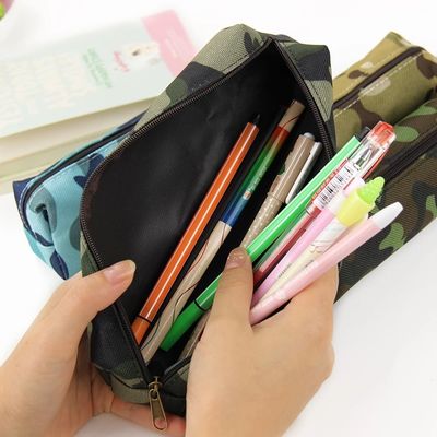 Pabrik Disesuaikan Kamuflase Pensil Kanvas Pensil Tas Sekolah Kotak Alat Tulis Paket Gambar Kantong Kosmetik