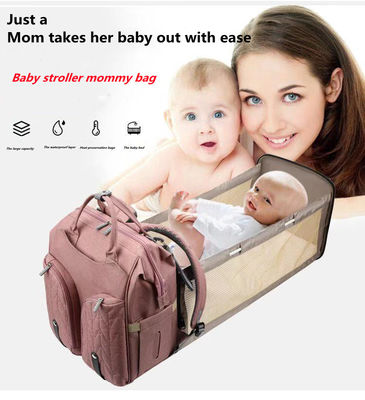 Tas Popok Mommy 600d Poliester yang Nyaman Bepergian dengan Tempat Tidur Bayi