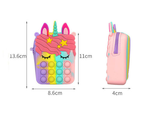 Fidget Push Gelembung Mainan Rainbow Unicorn Dompet Koin Dompet Wanita Silika Tas Selempang