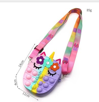 Fidget Push Gelembung Mainan Rainbow Unicorn Dompet Koin Dompet Wanita Silika Tas Selempang
