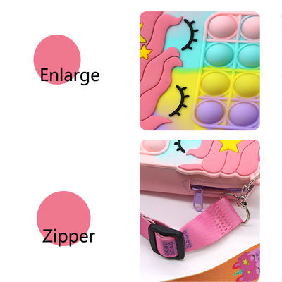 Fidget Push Gelembung Mainan Rainbow Unicorn Dompet Koin Dompet Wanita Silika Tas Selempang