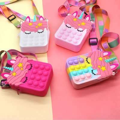 Fidget Push Gelembung Mainan Rainbow Unicorn Dompet Koin Dompet Wanita Silika Tas Selempang