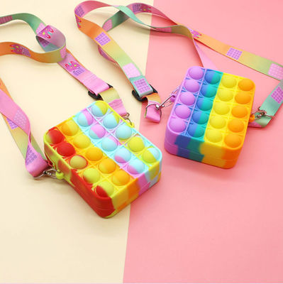 Fidget Push Gelembung Mainan Rainbow Unicorn Dompet Koin Dompet Wanita Silika Tas Selempang