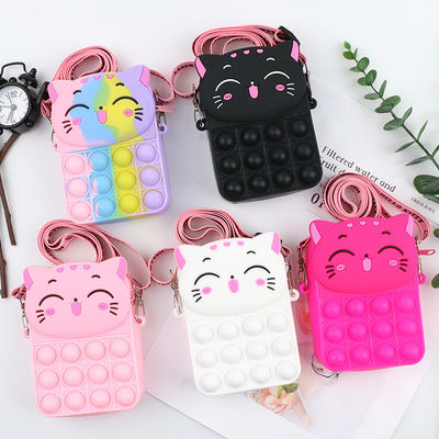 Fidget Push Gelembung Mainan Rainbow Unicorn Dompet Koin Dompet Wanita Silika Tas Selempang