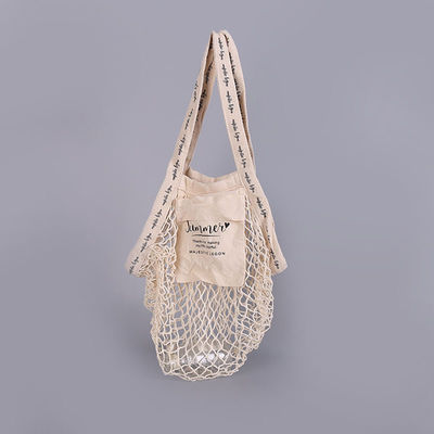 Tas Jaring Besar Katun Organik Womens Shopping Mesh Bags Dengan Saku Logo Kustom
