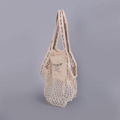 Tas Jaring Besar Katun Organik Womens Shopping Mesh Bags Dengan Saku Logo Kustom