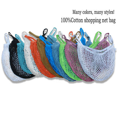Tas Jaring Besar Katun Organik Womens Shopping Mesh Bags Dengan Saku Logo Kustom