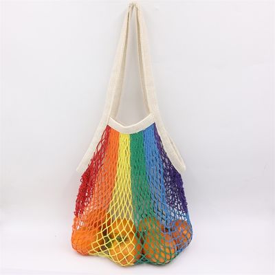 Tas Jaring Besar Katun Organik Womens Shopping Mesh Bags Dengan Saku Logo Kustom