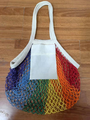 Tas Jaring Besar Katun Organik Womens Shopping Mesh Bags Dengan Saku Logo Kustom