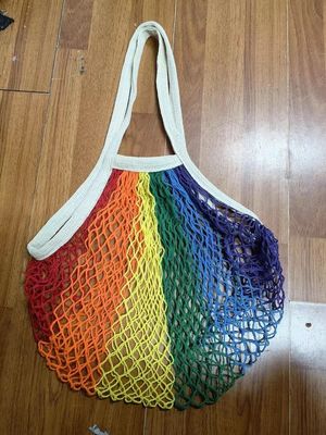Tas Jaring Besar Katun Organik Womens Shopping Mesh Bags Dengan Saku Logo Kustom