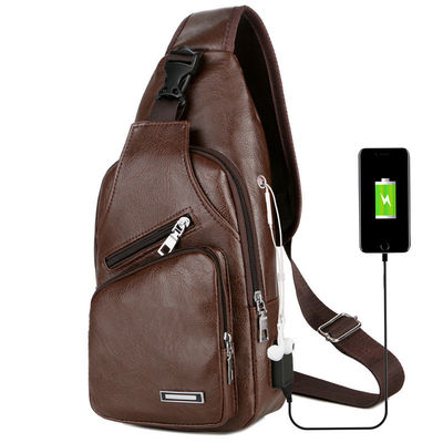 USB Charging Chest Bag With Headset Hole Men's Single Strap Anti Theft Adjustable