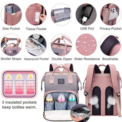 Fashion Mommy Bag Tas popok bayi dengan kasur untuk perjalanan mudah Kain tahan air botol bayi lapisan isolasi