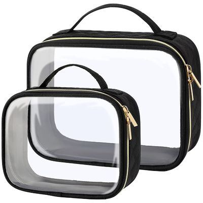Kustom Kecil Neoprene Transparan Standup Penyimpanan Perjalanan Tas Makeup Pvc Clear Perlengkapan Mandi Kosmetik Tas Hitam