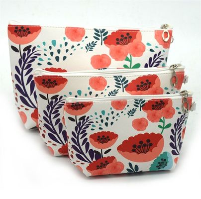 3 PCS tas kosmetik tas kosmetik tahan air kapasitas besar kulit pu, Kamar Mandi, Penyimpanan (3 Ukuran) (Bunga matahari oranye)