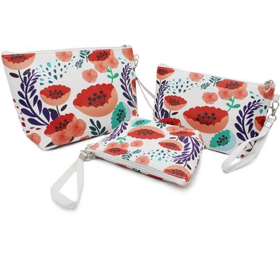 3 PCS tas kosmetik tas kosmetik tahan air kapasitas besar kulit pu, Kamar Mandi, Penyimpanan (3 Ukuran) (Bunga matahari oranye)