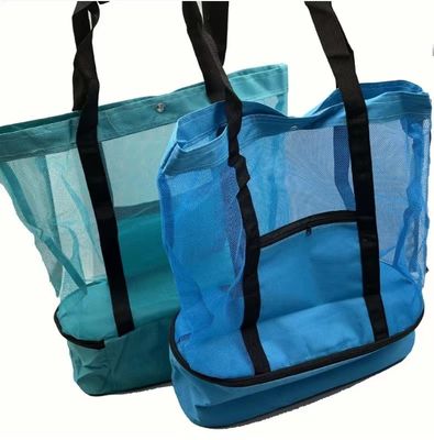 2 IN 1 Mesh Beach Tote Bag Dengan Cooler Compartment Beach Cooler Insulated Tote