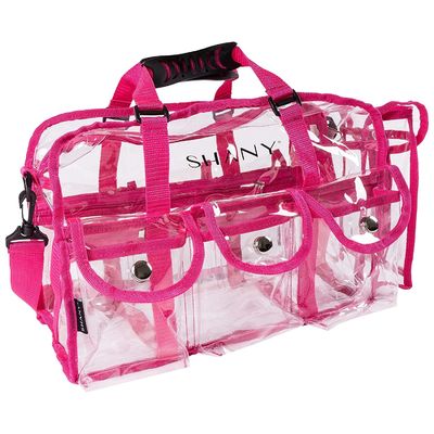 Pink Clear PVC Makeup Bag - Penata Rias Profesional Ukuran Besar Tote Persegi Panjang dengan Tali