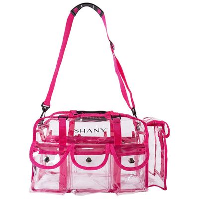 Pink Clear PVC Makeup Bag - Penata Rias Profesional Ukuran Besar Tote Persegi Panjang dengan Tali
