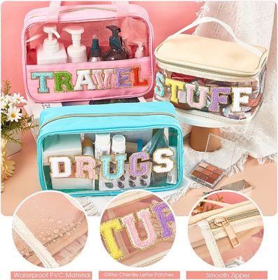 Tas Rias Bening Tas Rias Transparan Tas Patch PVC Tahan Air Portable Glitter Tas Kosmetik Tas Perlengkapan Mandi Perjalanan