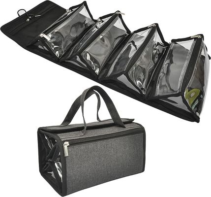 Kapasitas Besar Menggantung Tas Perlengkapan Mandi Travel Poliester Ramah Lingkungan Tas Rias 4 in 1 Jenis Gulungan Makeup Organizer