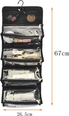 Kapasitas Besar Menggantung Tas Perlengkapan Mandi Travel Poliester Ramah Lingkungan Tas Rias 4 in 1 Jenis Gulungan Makeup Organizer