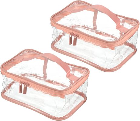 Tas Perlengkapan Mandi Bening Tas Rias PVC Kantong Kosmetik dengan Tali Pegangan Ritsleting Tahan Air untuk Bepergian