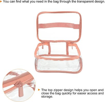 Tas Perlengkapan Mandi Bening Tas Rias PVC Kantong Kosmetik dengan Tali Pegangan Ritsleting Tahan Air untuk Bepergian