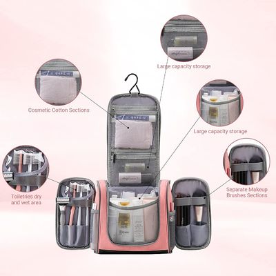 Tas Perlengkapan Mandi Gantung untuk Wanita, Tas Kamar Mandi Travel Riasan Merah Muda, Tas Perlengkapan Mandi Perjalanan Wanita Medium Tahan Air